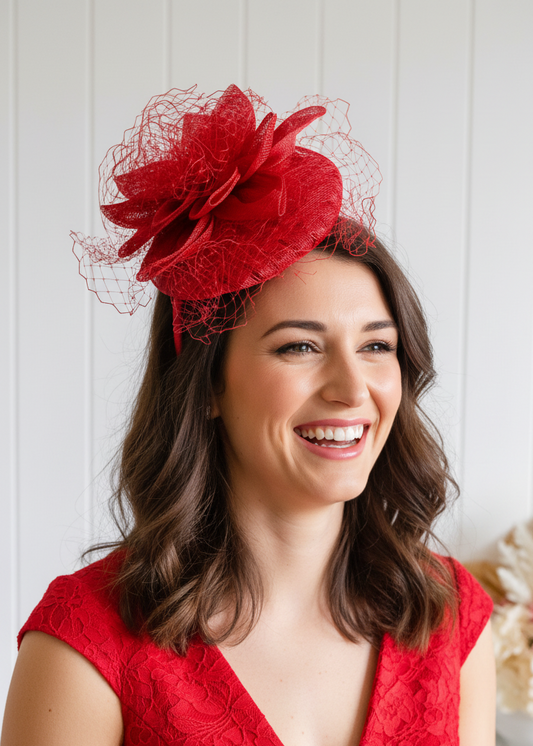 "Imelda" Red Fascinator