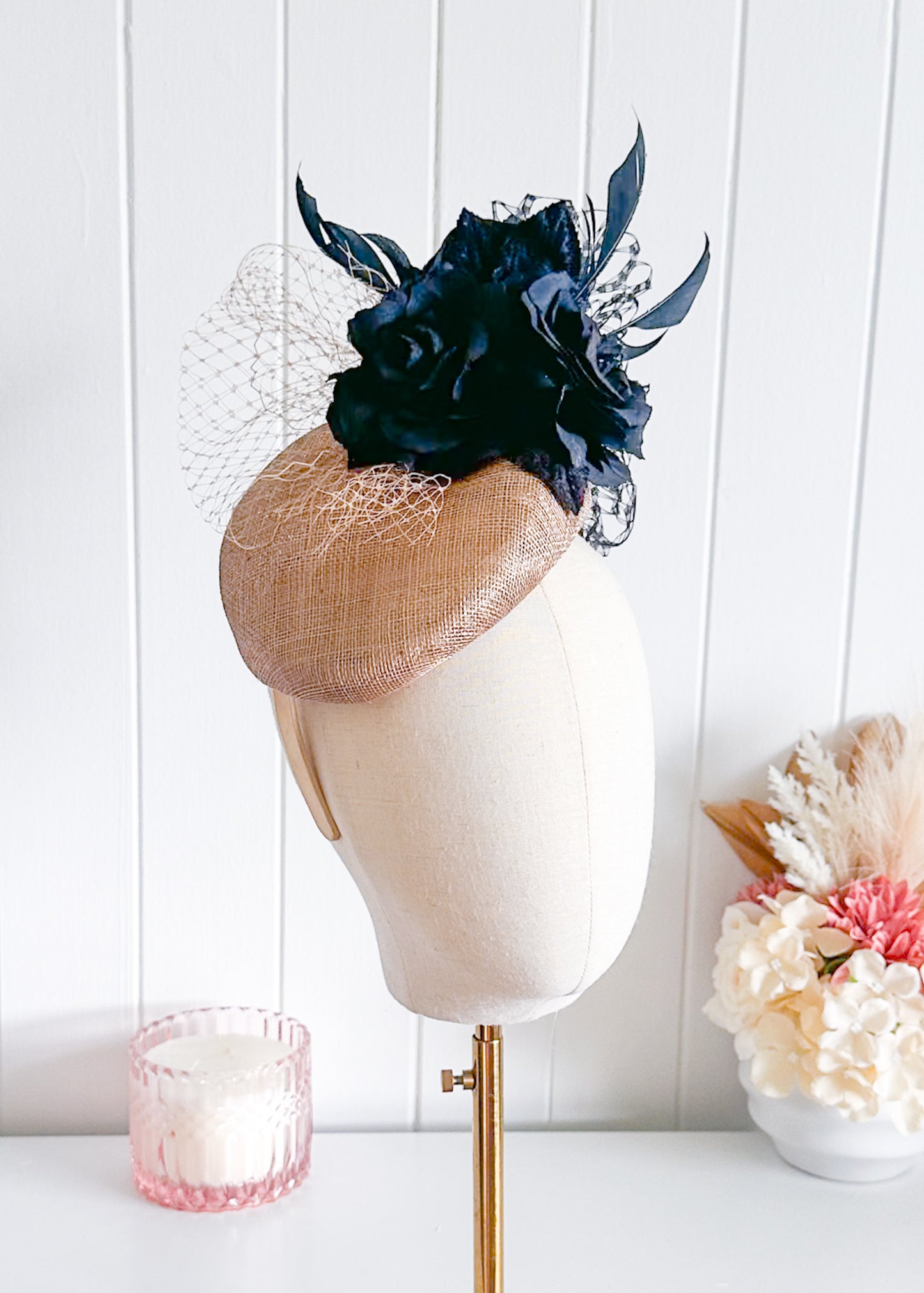 "Tegan" Beige and Black Fascinator