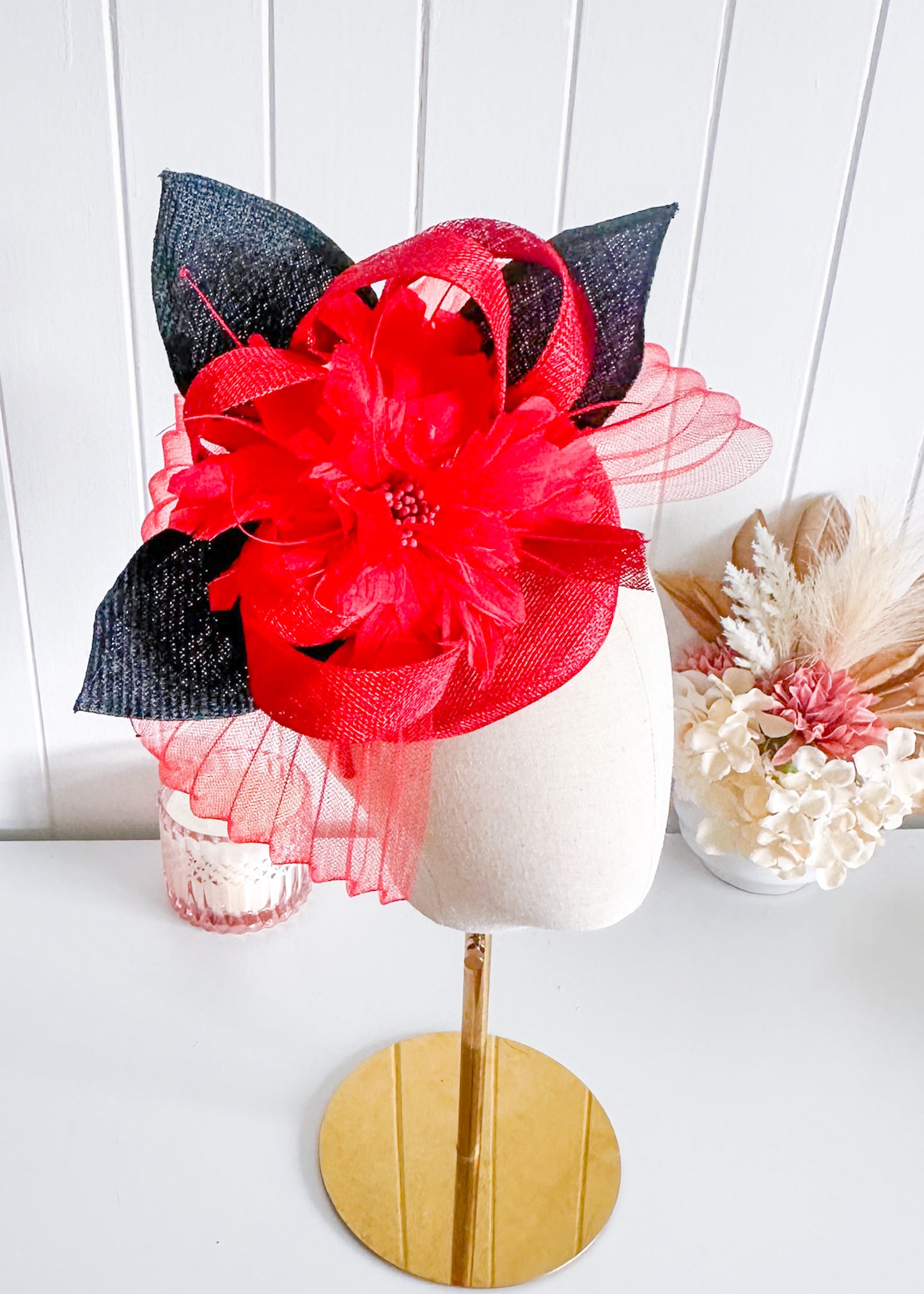 Kylie" Red & Black Fascinator