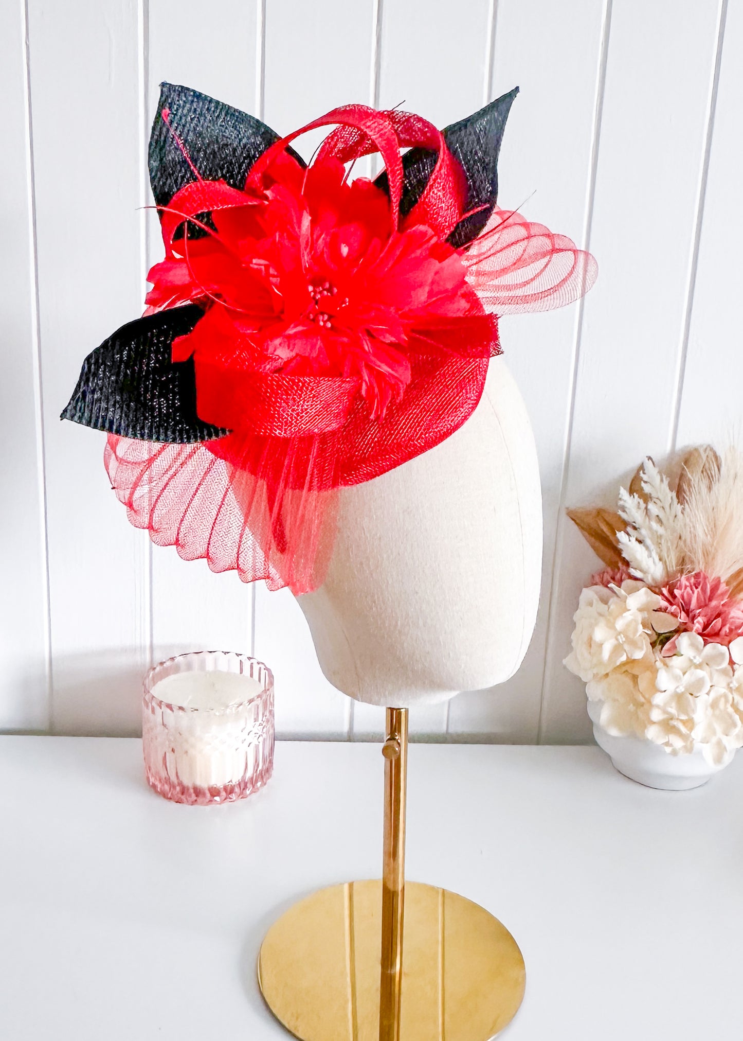 Kylie" Red & Black Fascinator