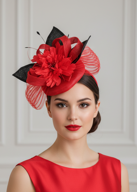 "Kylie" Red & Black Fascinator