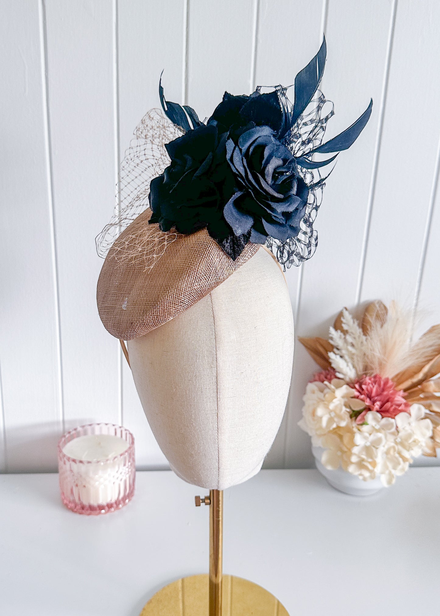 "Tegan" Beige and Black Fascinator