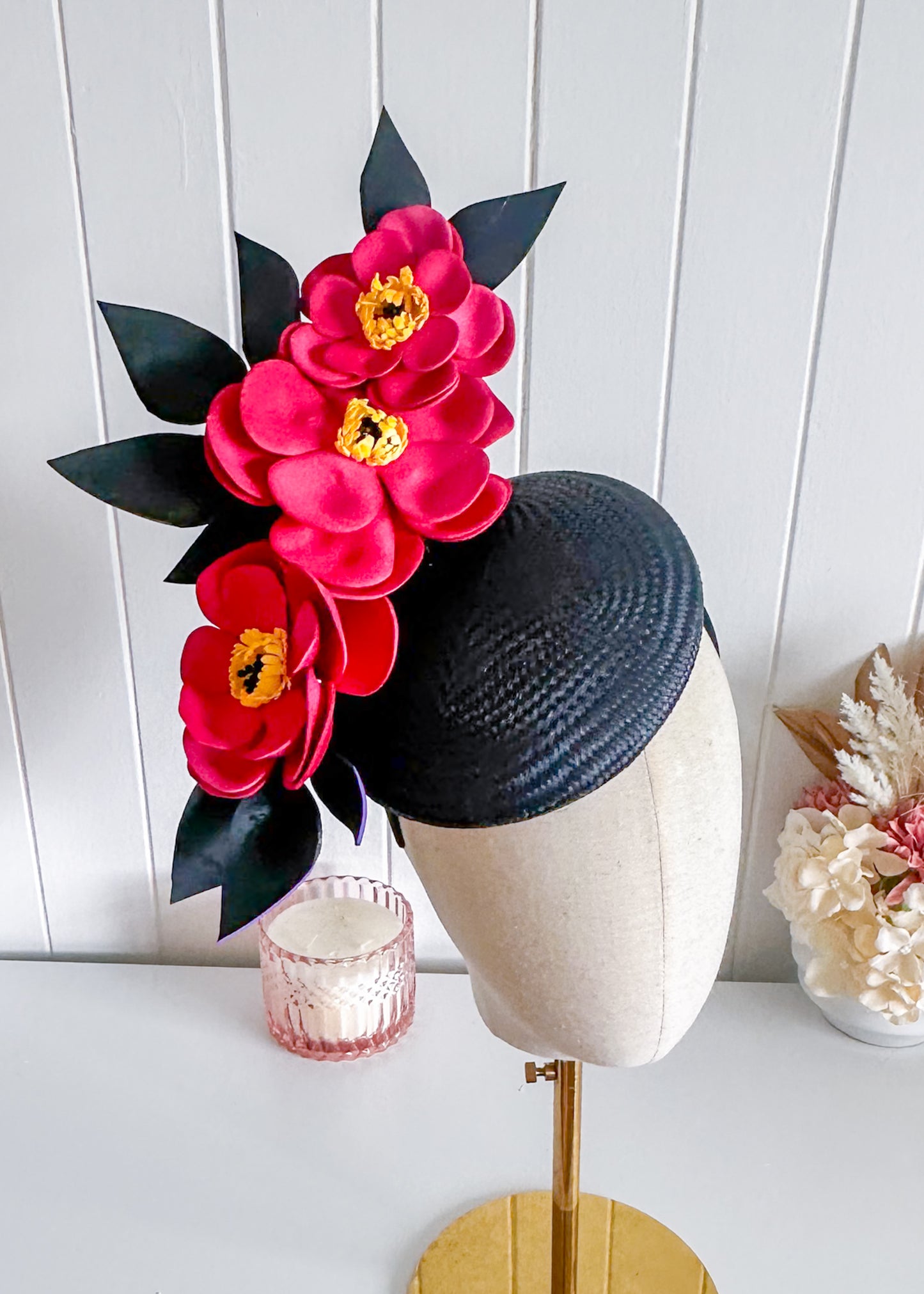 "Melanie" Magenta and Black Fascinator