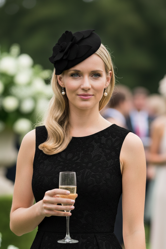 "Samantha" Black Felt Fascinator