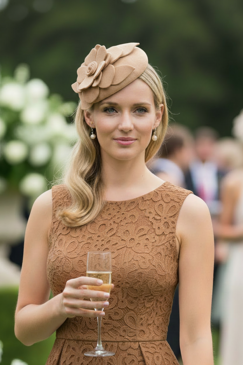 "Samantha" Beige Felt Fascinator