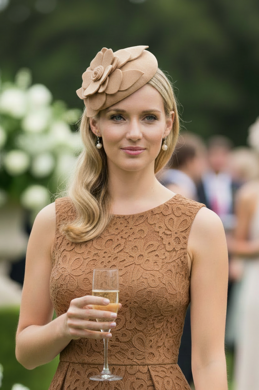 "Samantha" Beige Felt Fascinator