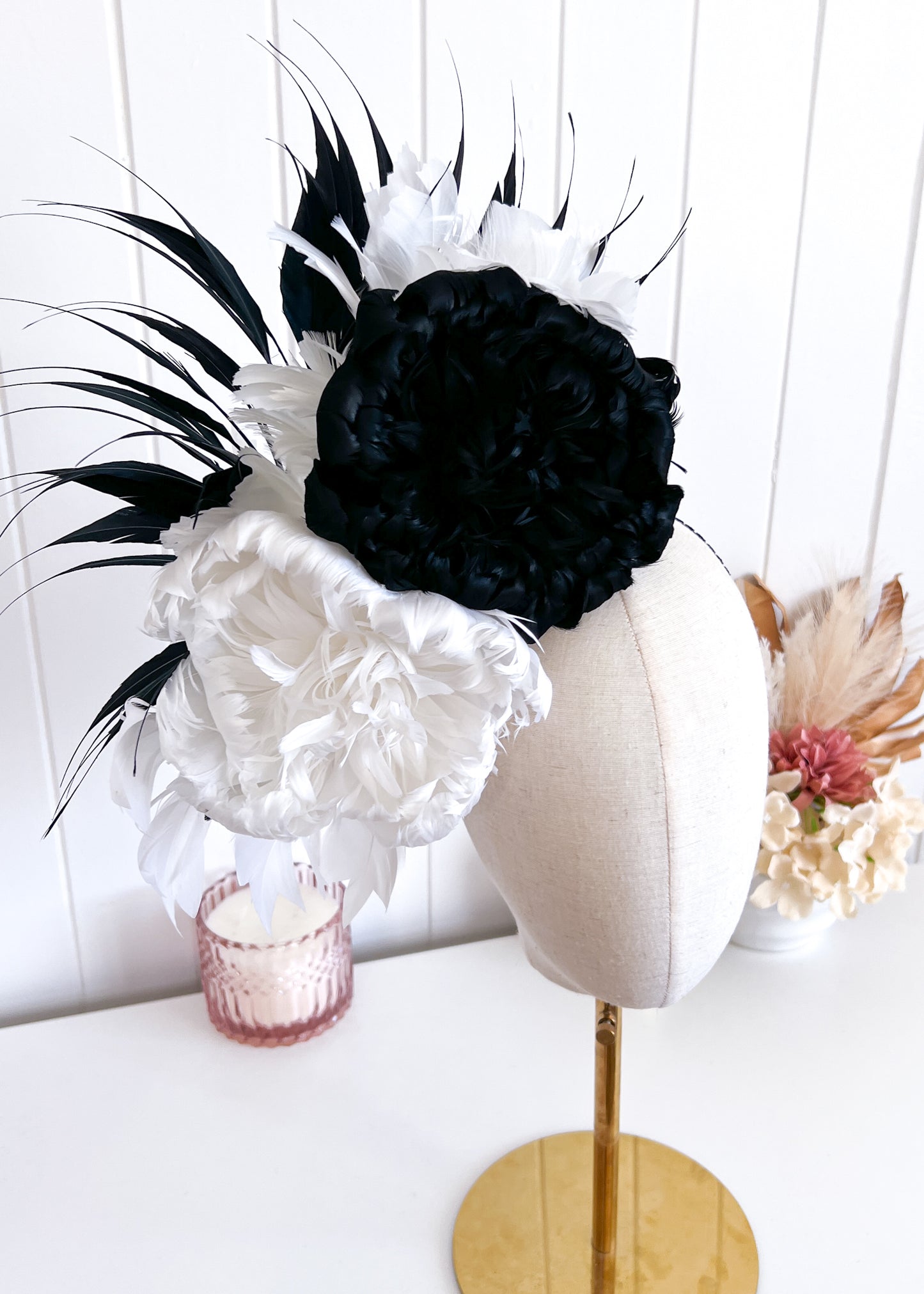 "Nerida" Black & White Headpiece