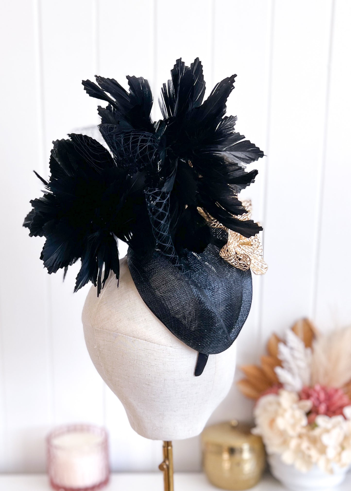 "Asher" Black & Gold Fascinator