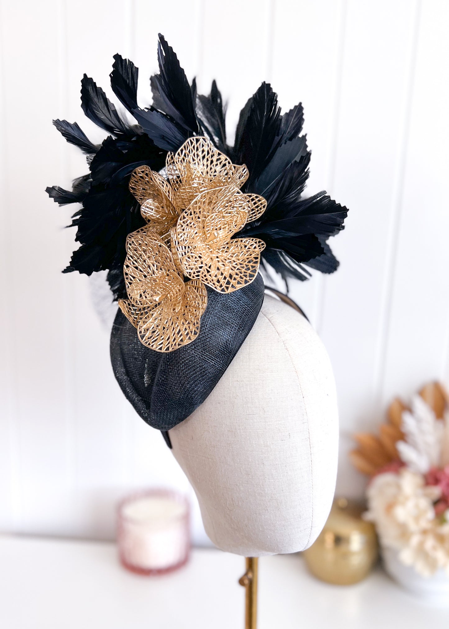 "Asher" Black & Gold Fascinator