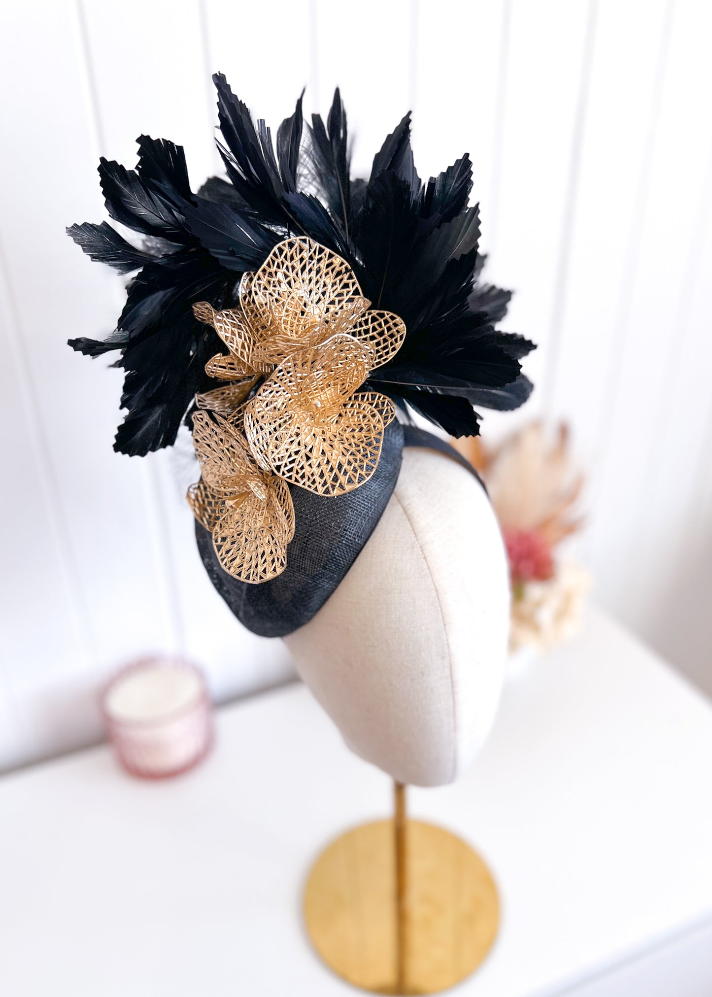 "Asher" Black & Gold Fascinator