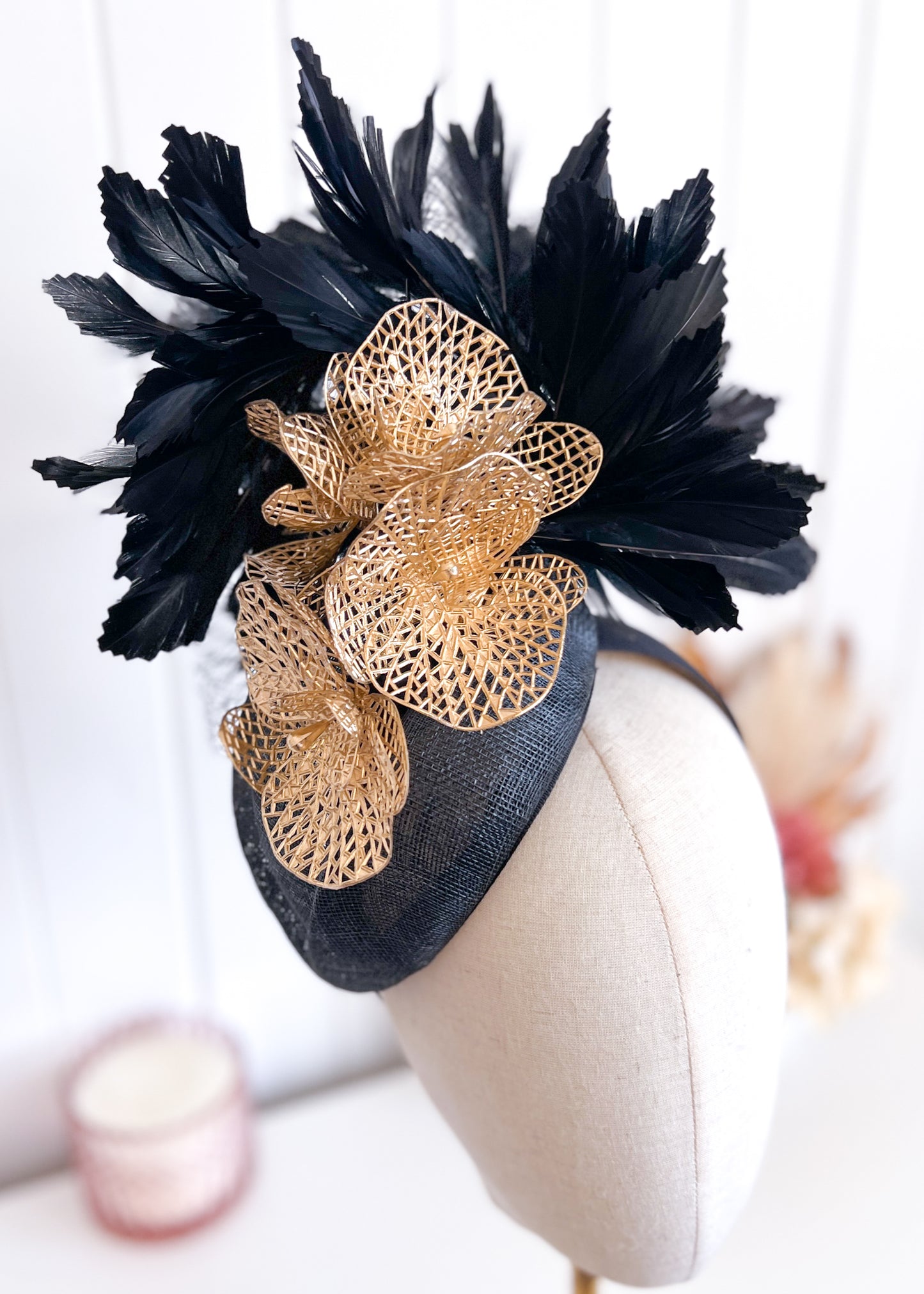 "Asher" Black & Gold Fascinator