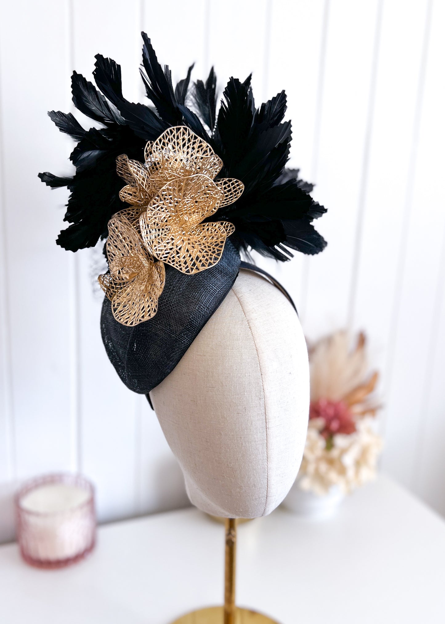 "Asher" Black & Gold Fascinator