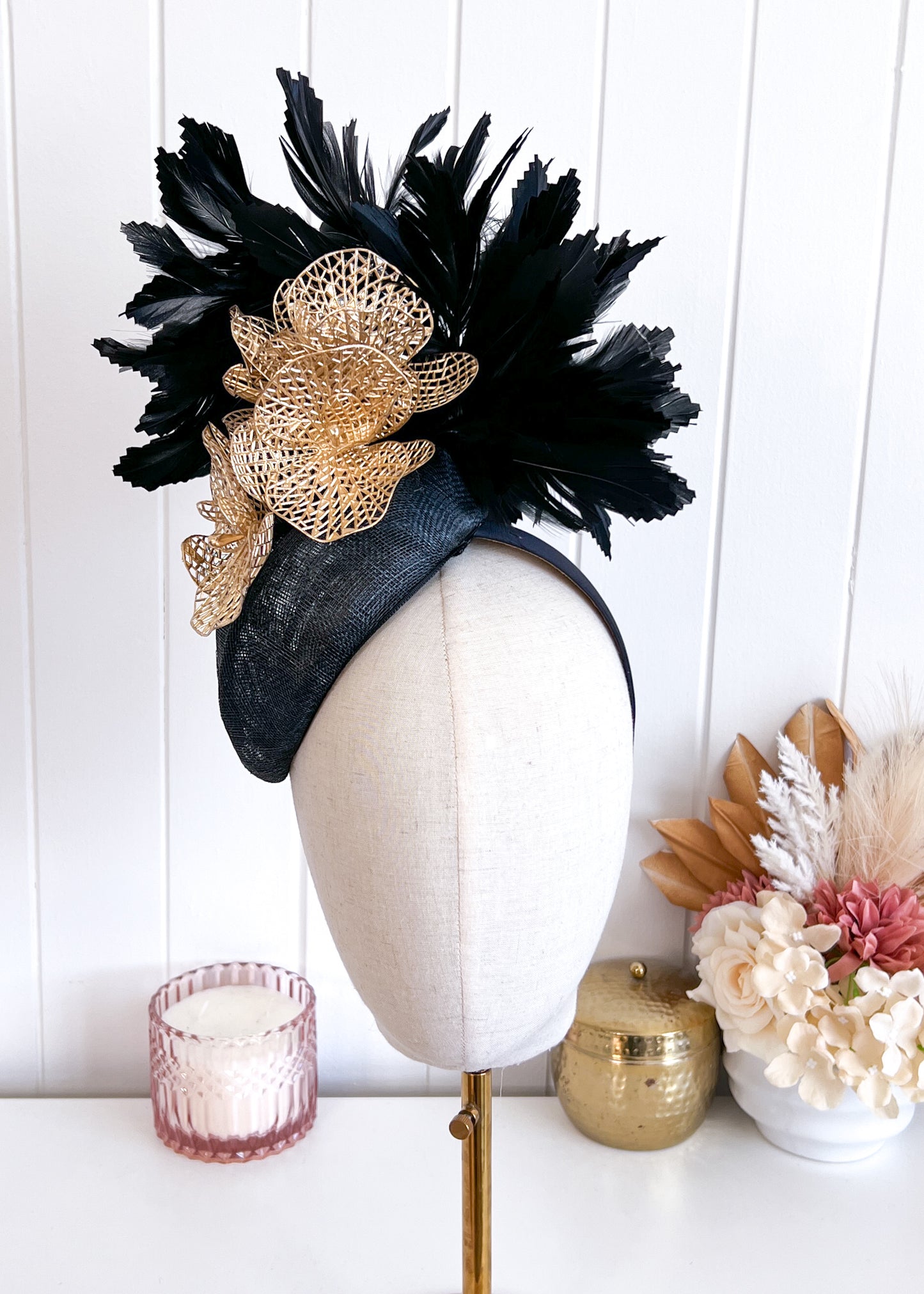 "Asher" Black & Gold Fascinator