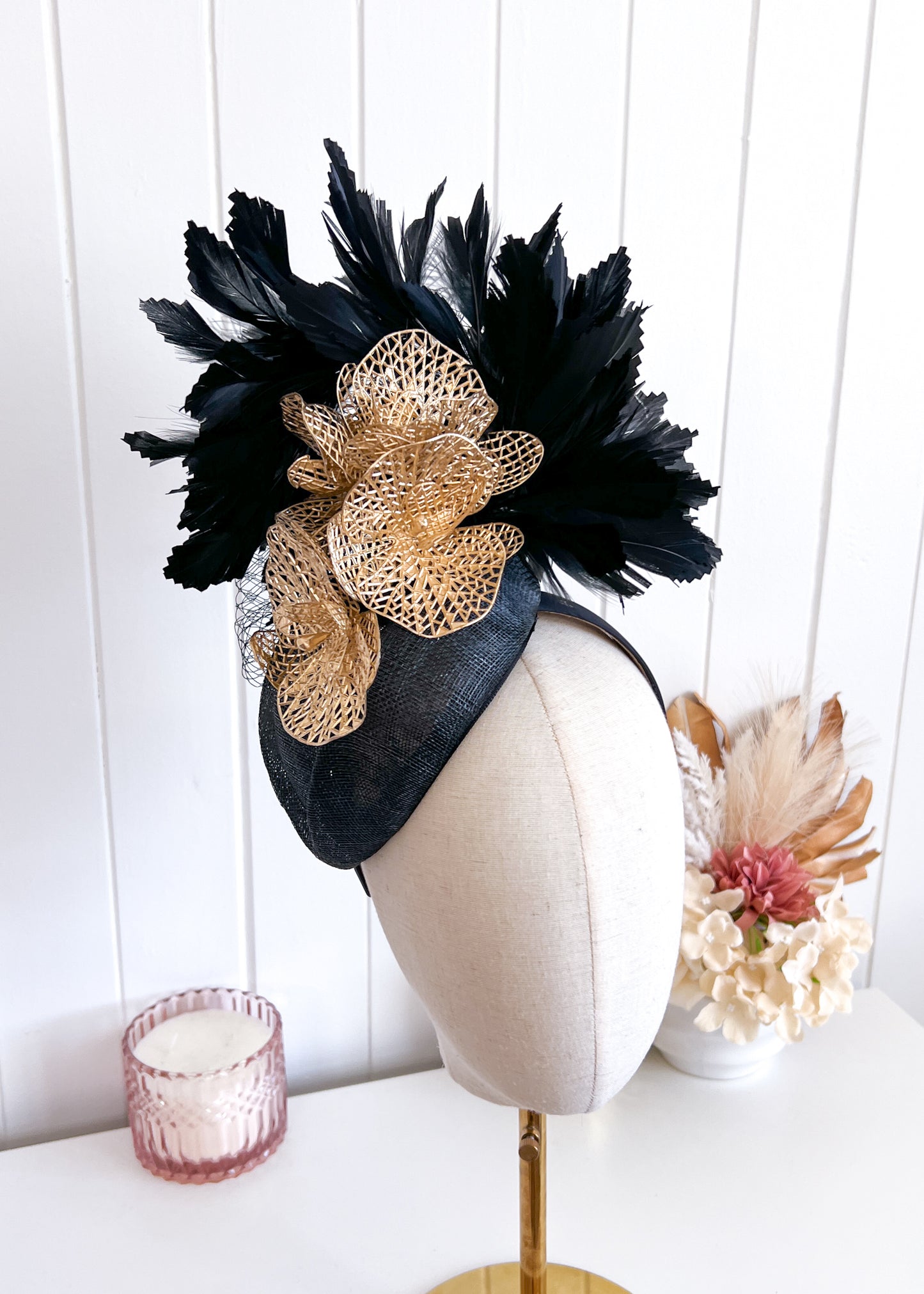 "Asher" Black & Gold Fascinator