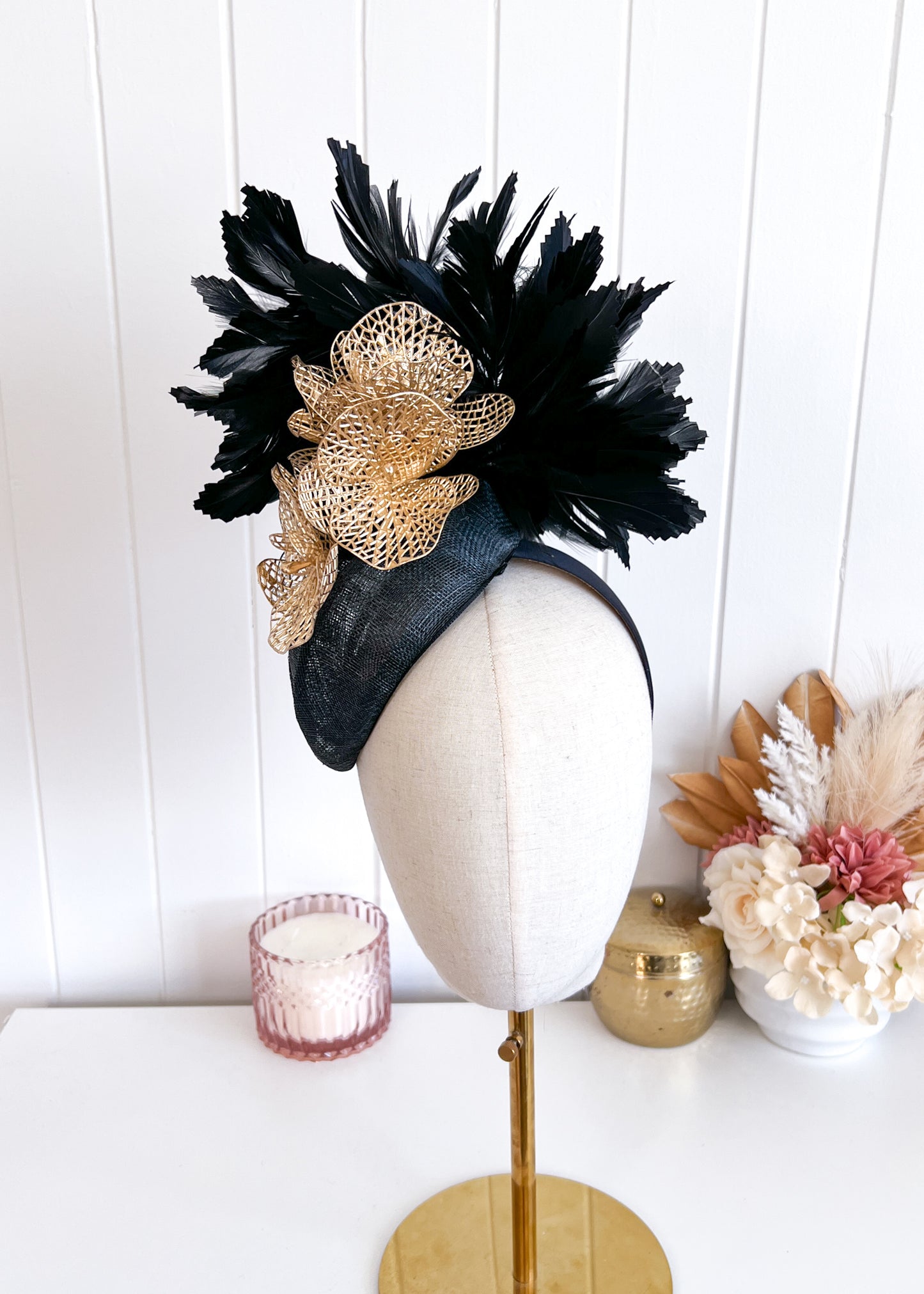 "Asher" Black & Gold Fascinator