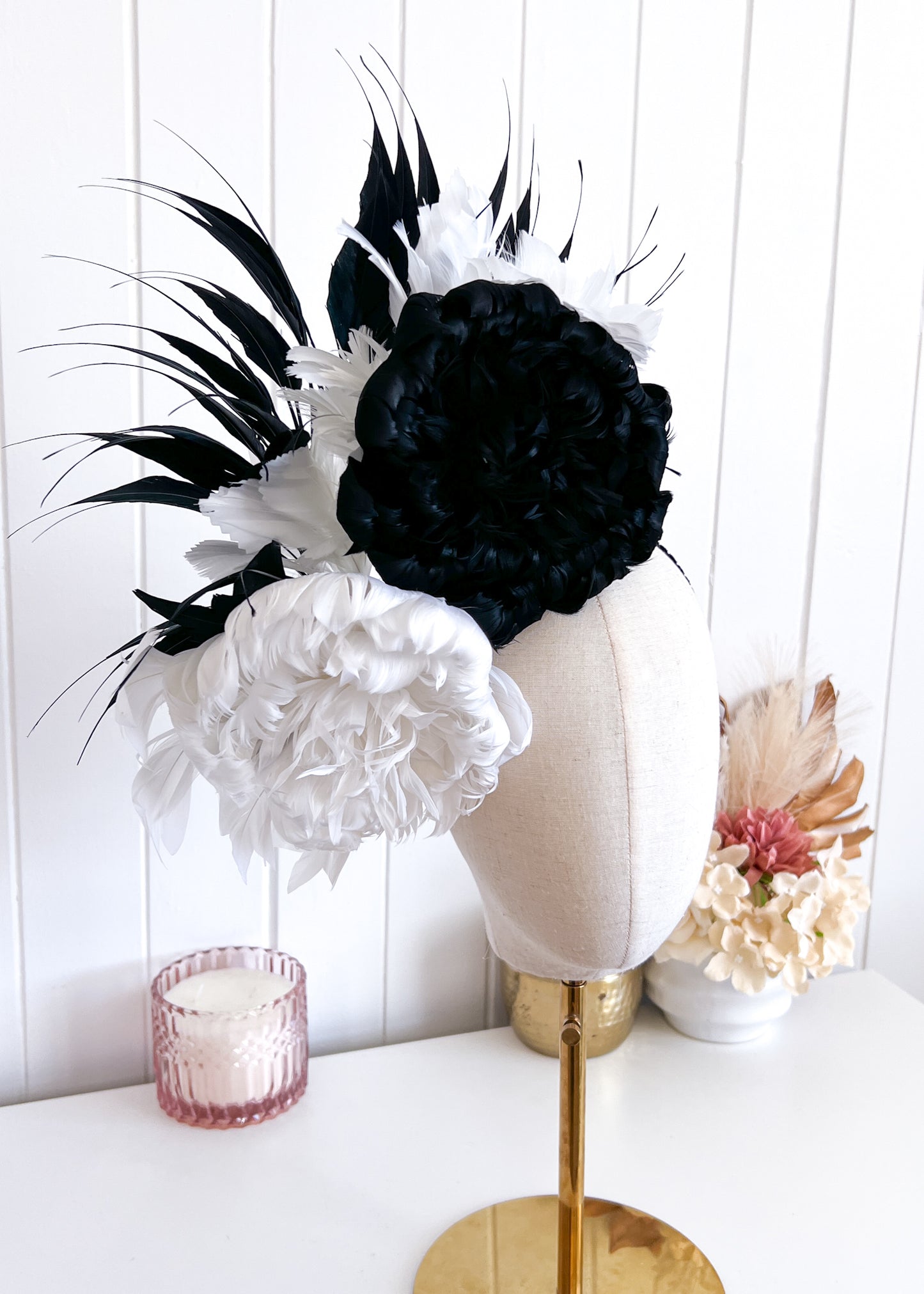 "Nerida" Black & White Headpiece