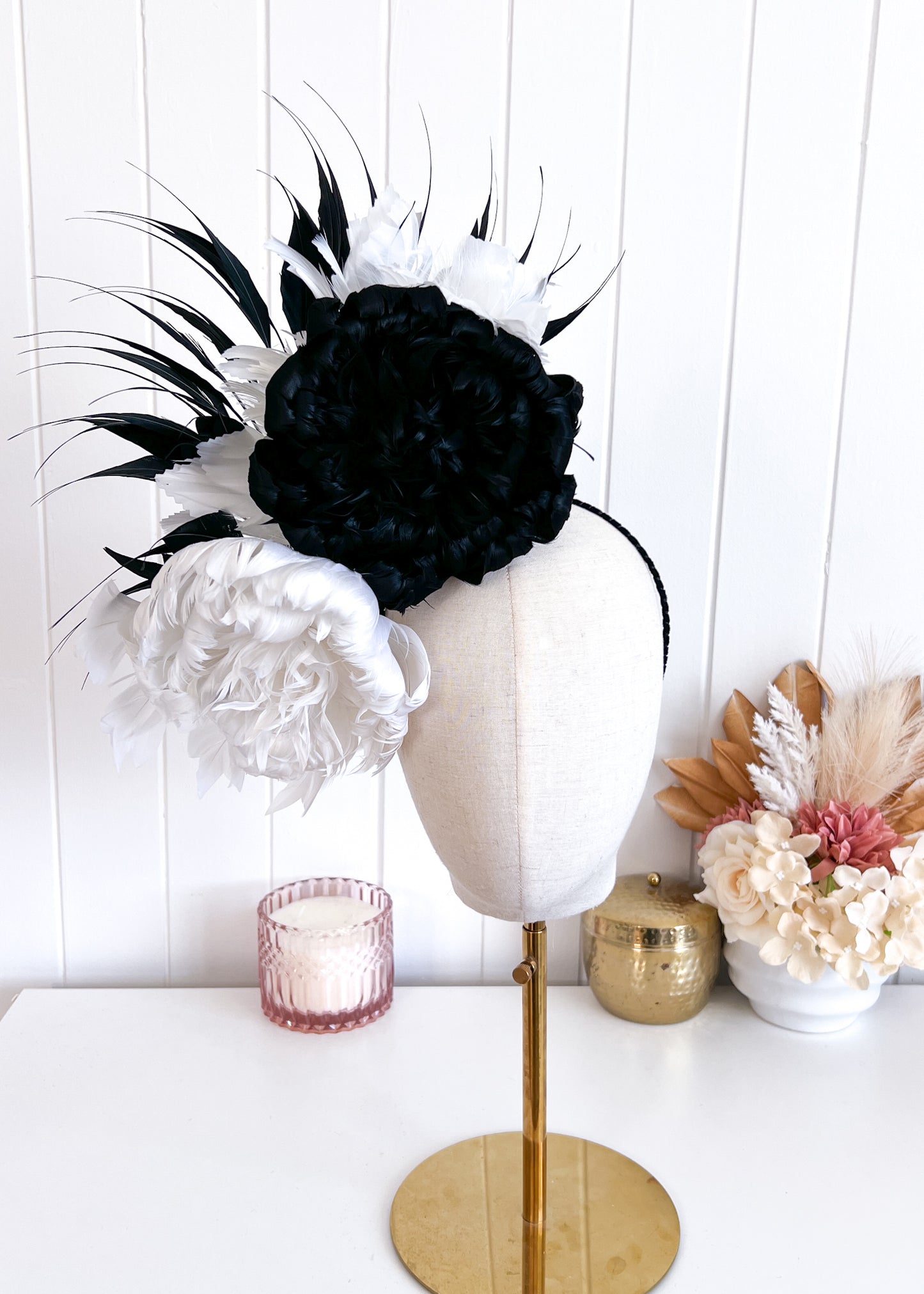 "Nerida" Black & White Headpiece