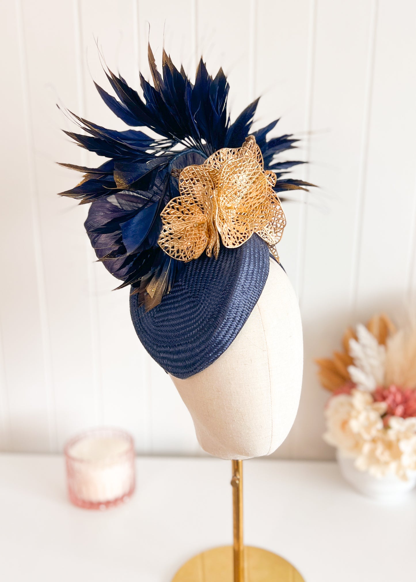 "Ava" Navy & Gold Fascinator