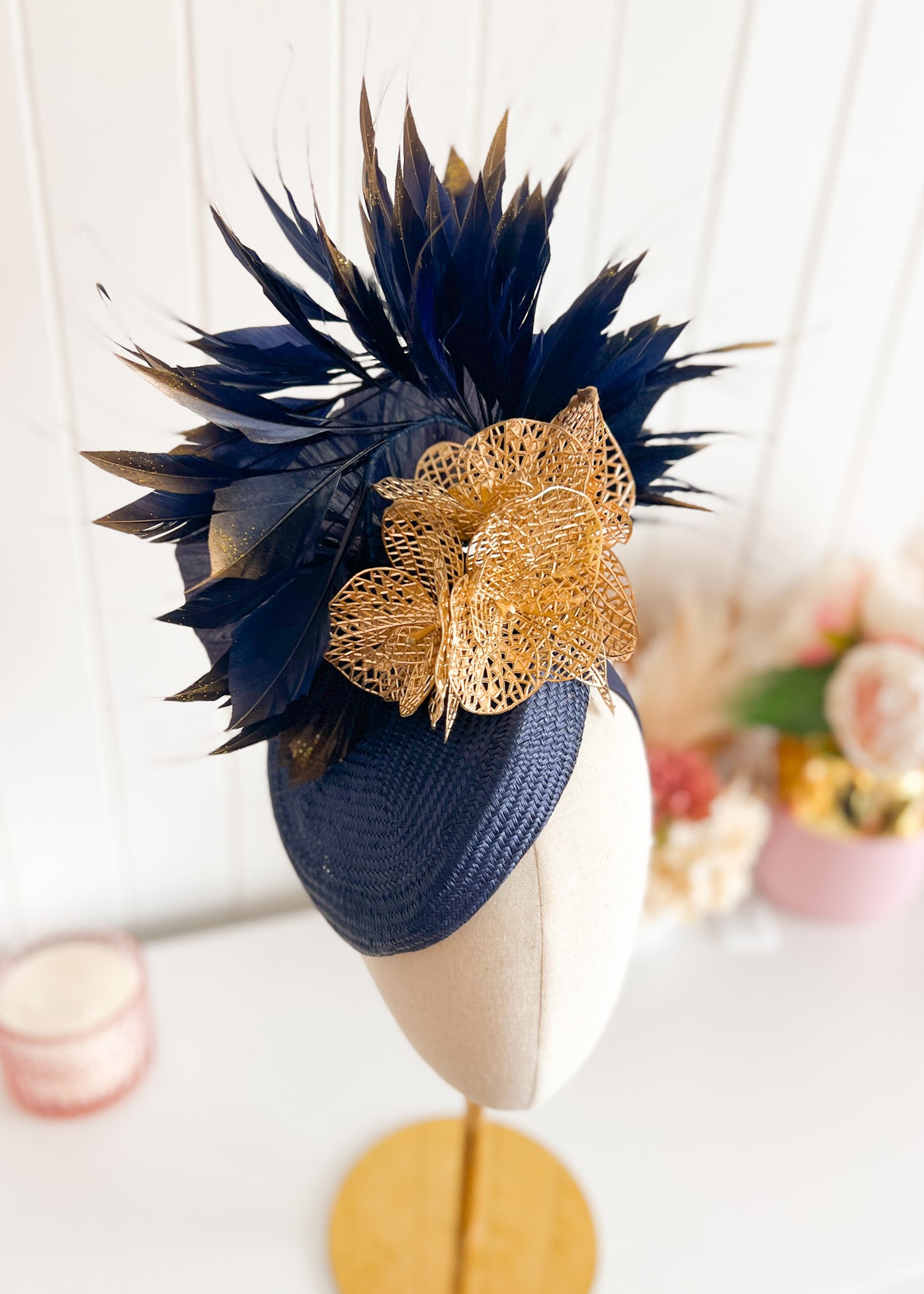 "Ava" Navy & Gold Fascinator