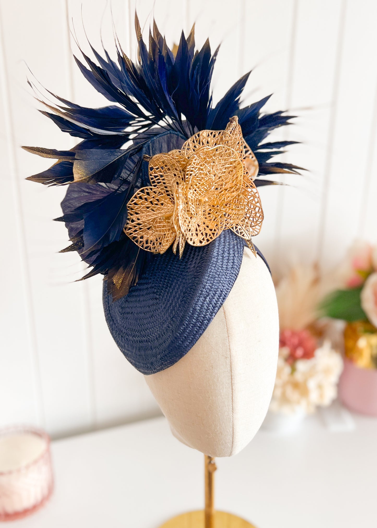 "Ava" Navy & Gold Fascinator