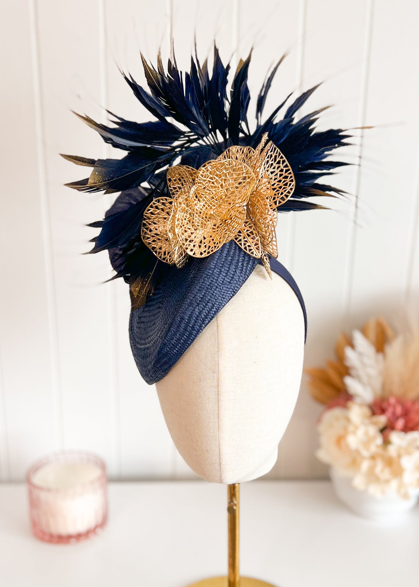 "Ava" Navy & Gold Fascinator