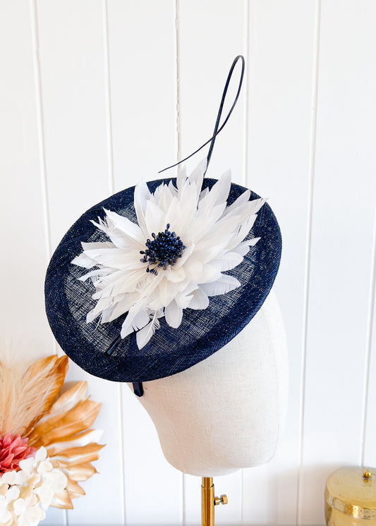 "Debbie" Navy & White Fascinator