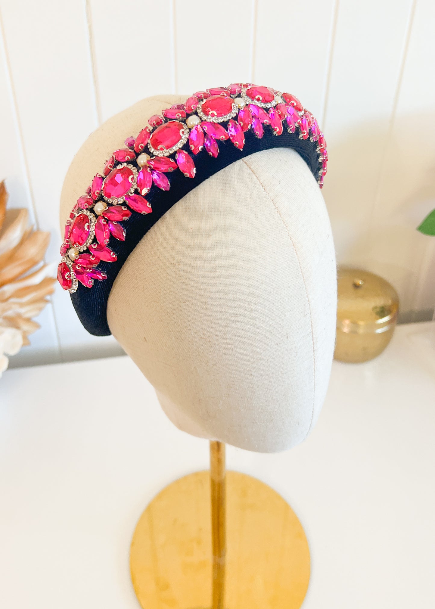 "Riley" Jewelled Headband - Hot Pink