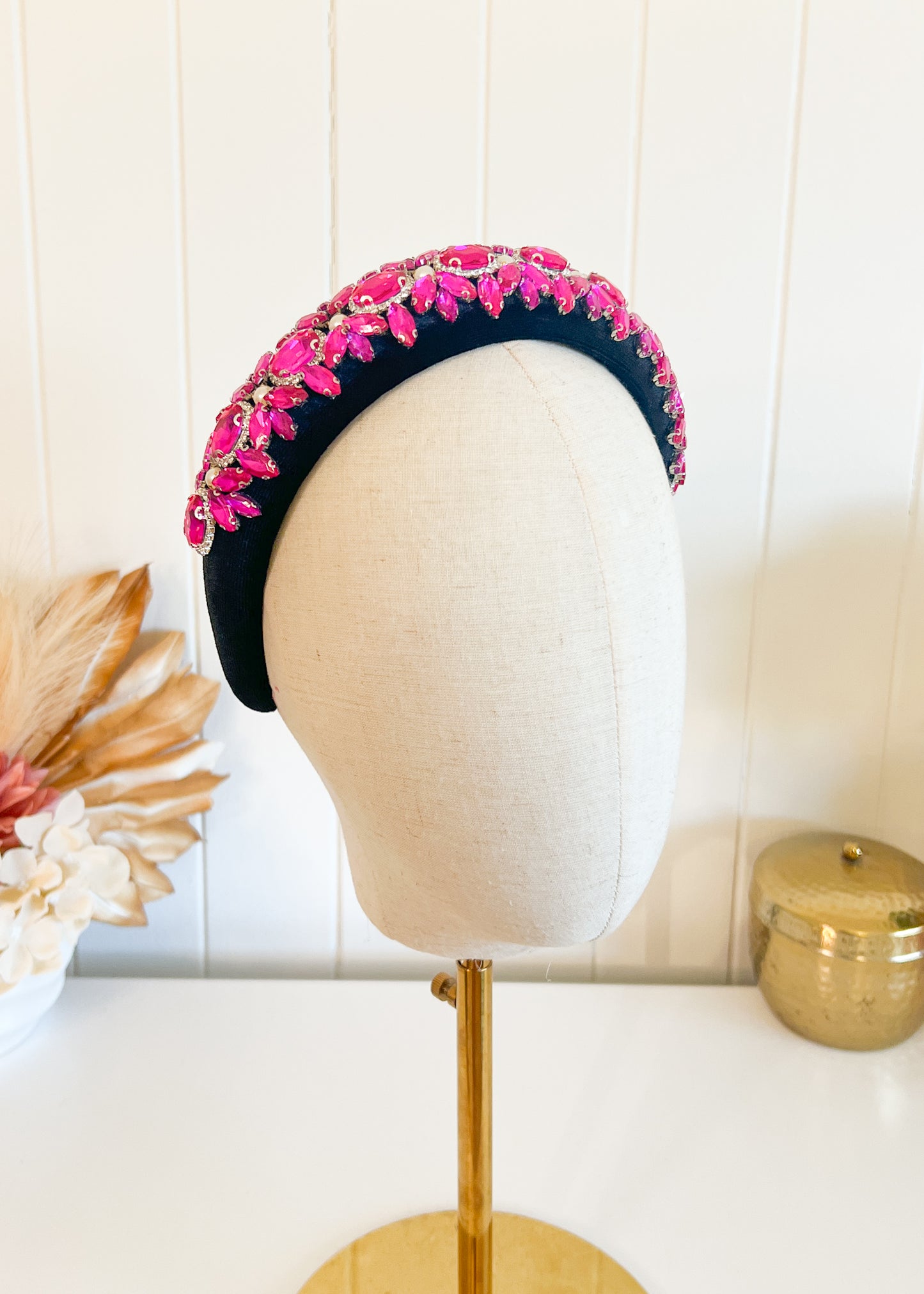 "Riley" Jewelled Headband - Hot Pink