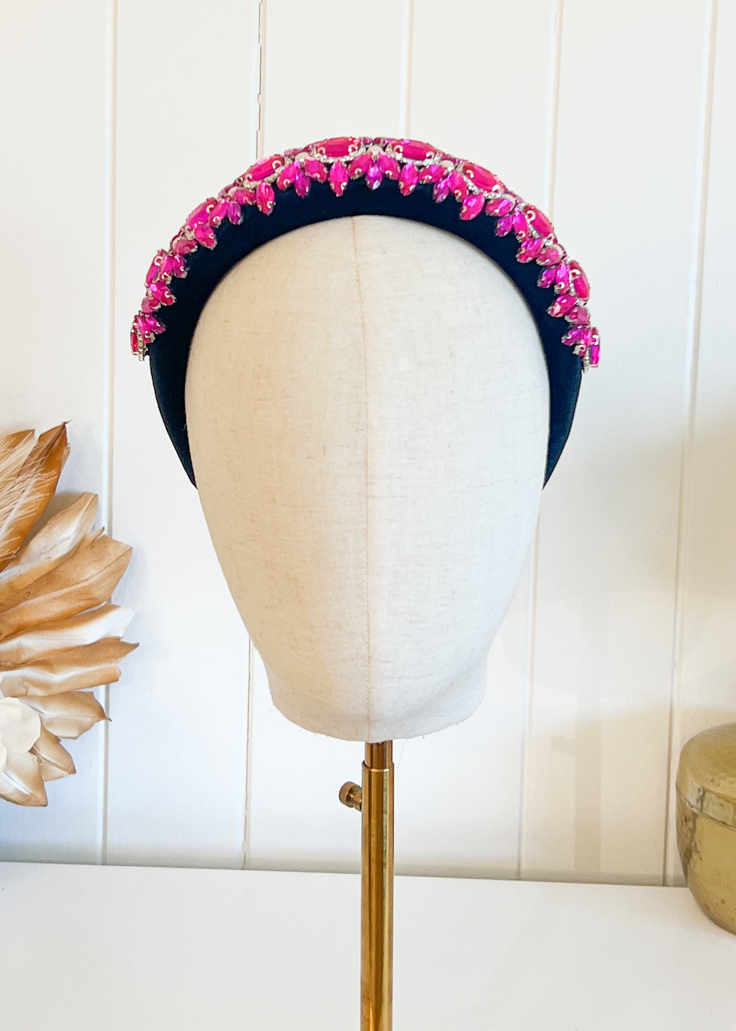 "Riley" Jewelled Headband - Hot Pink