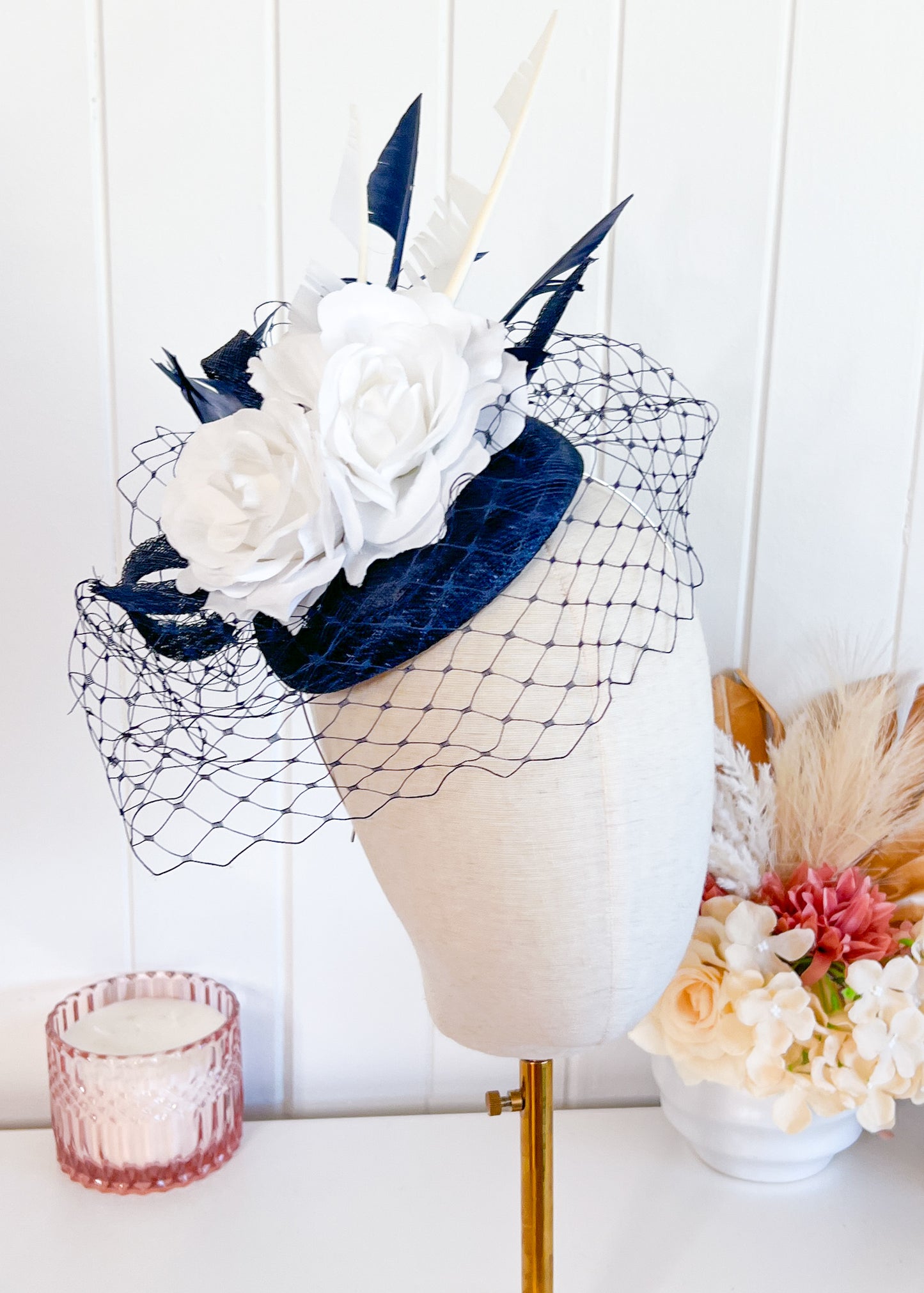 "Lila"Navy & White Fascinator