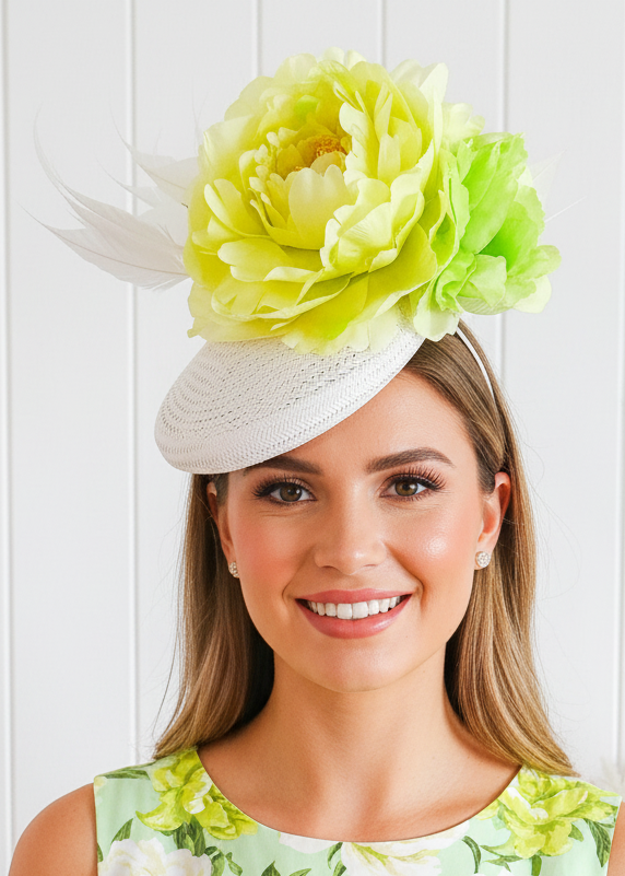 "Nate" - Lime & White Fascinator