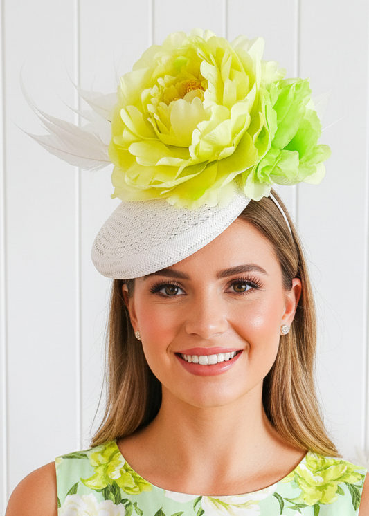 "Nate" - Lime & White Fascinator