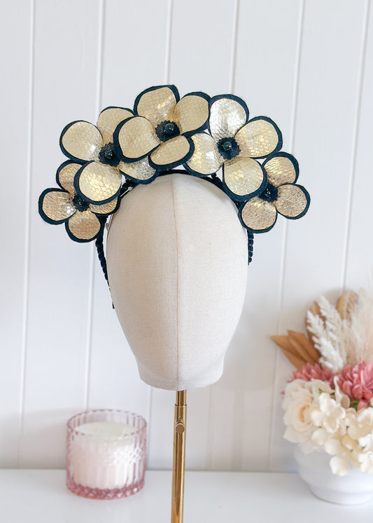 "Nina" Black & Gold Leather Crown