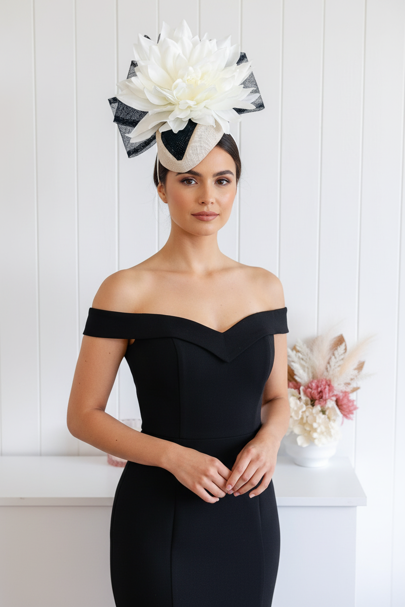 “Liv" Ivory & Black Fascinator
