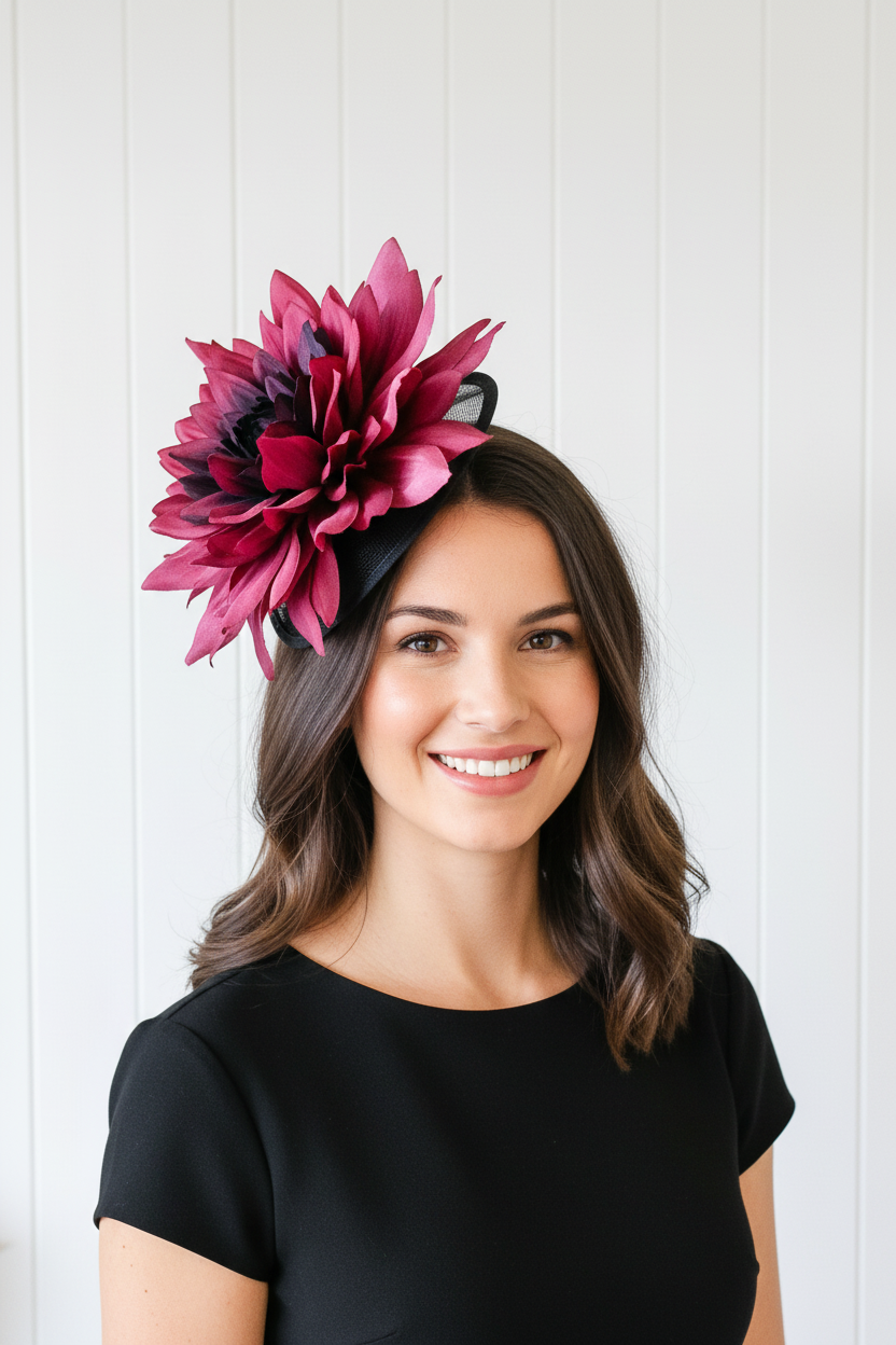 “Helda" Burgandy & Black Fascinator