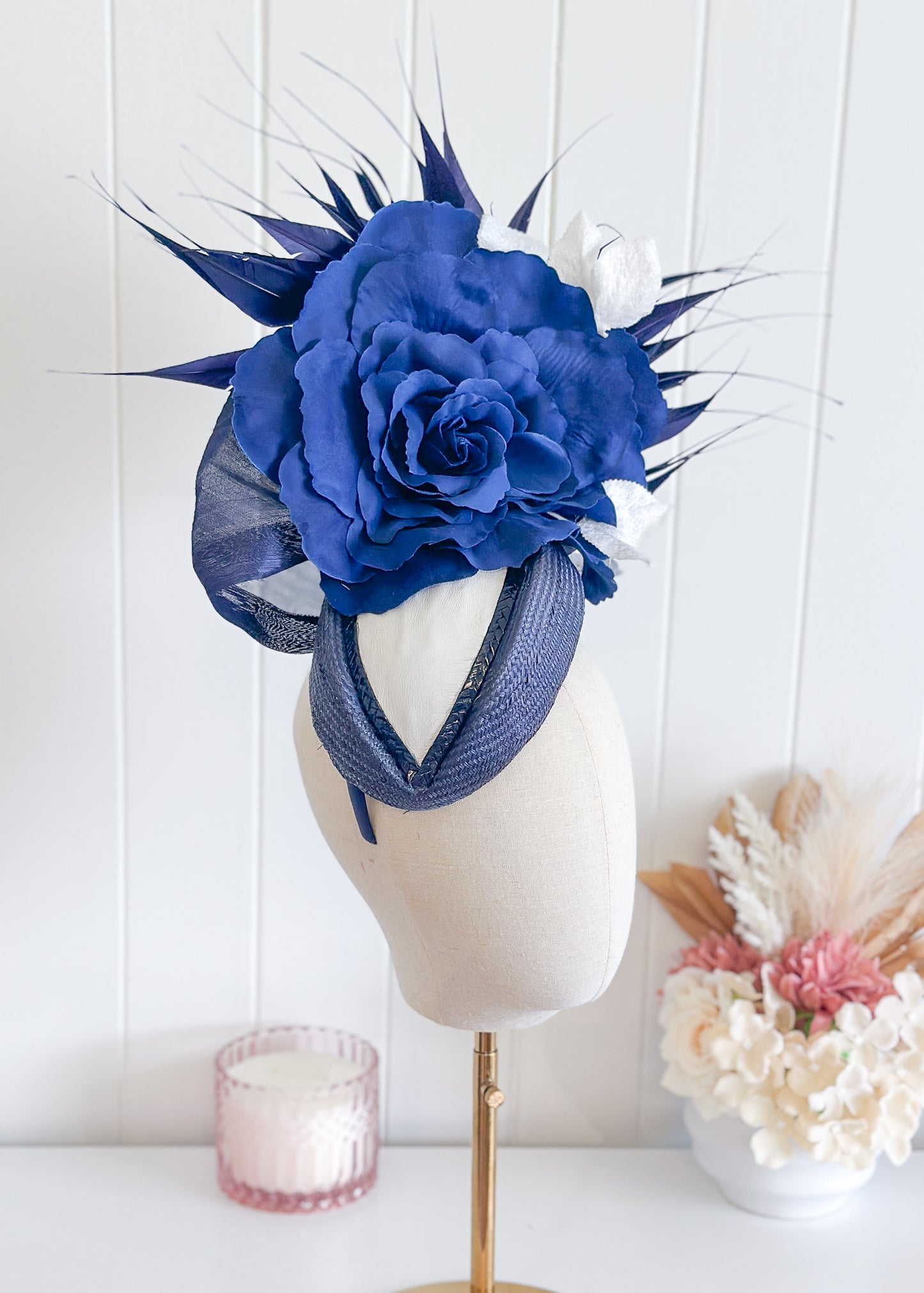 “Fosse" Navy & White Fascinator