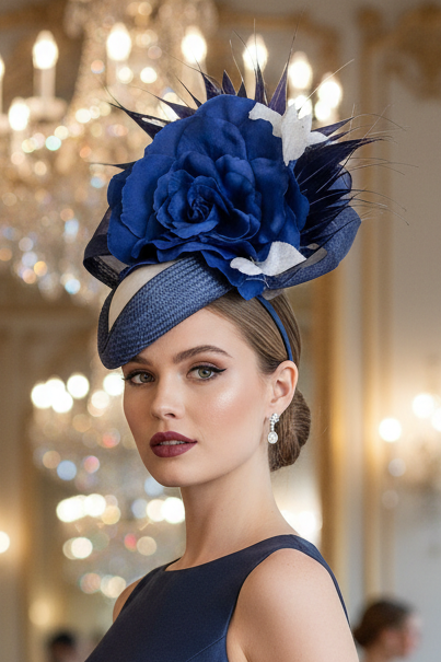 “Fosse" Navy & White Fascinator