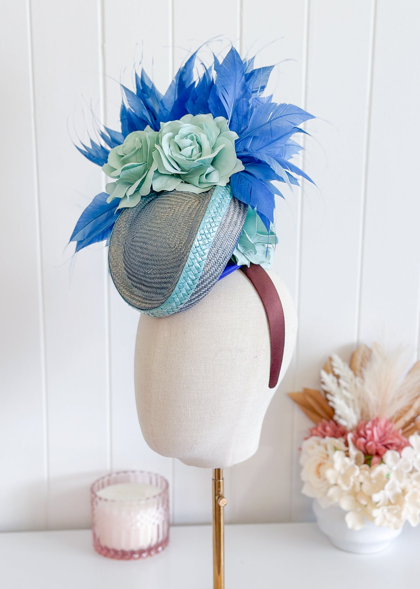 “Riviera" Blue Percher Fascinator