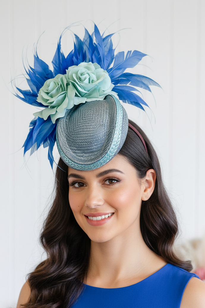 “Riviera" Blue Percher Fascinator