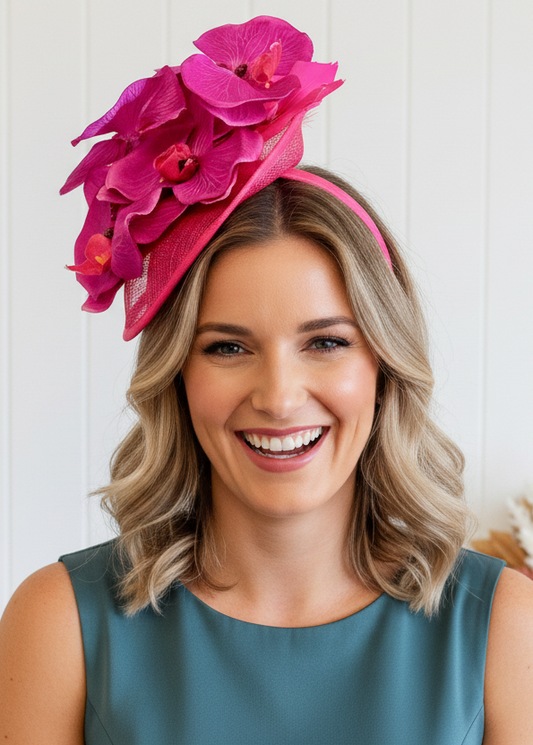 “Harlee" Fuscia Orchid Fascinator