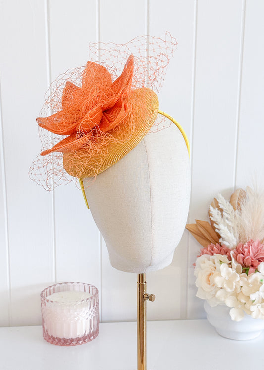 “Dara" Orange & Yellow Fascinator
