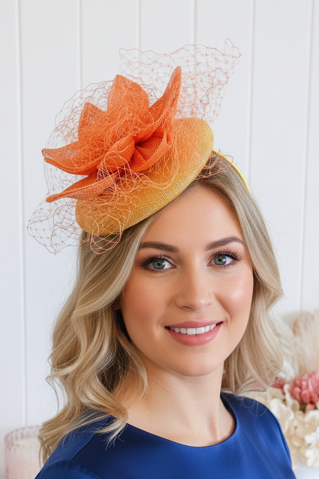 “Dara" Orange & Yellow Fascinator