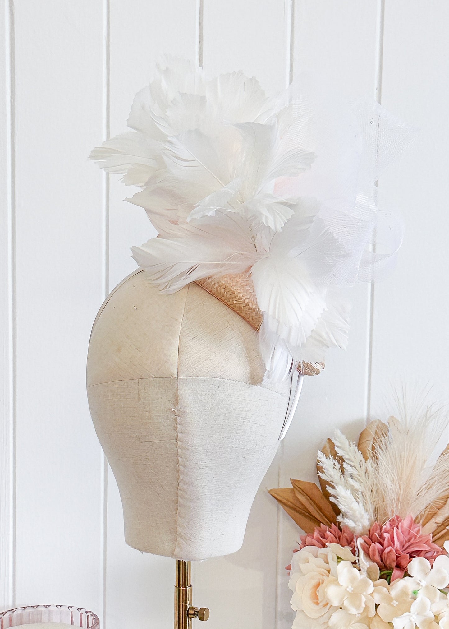 “Donna" Apricot & White Fascinator