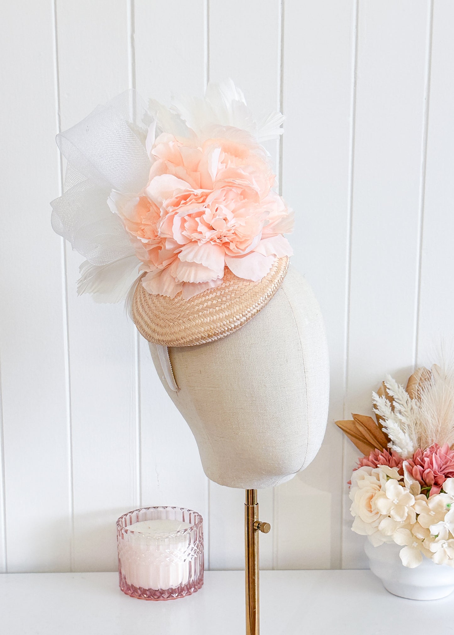 “Donna" Apricot & White Fascinator