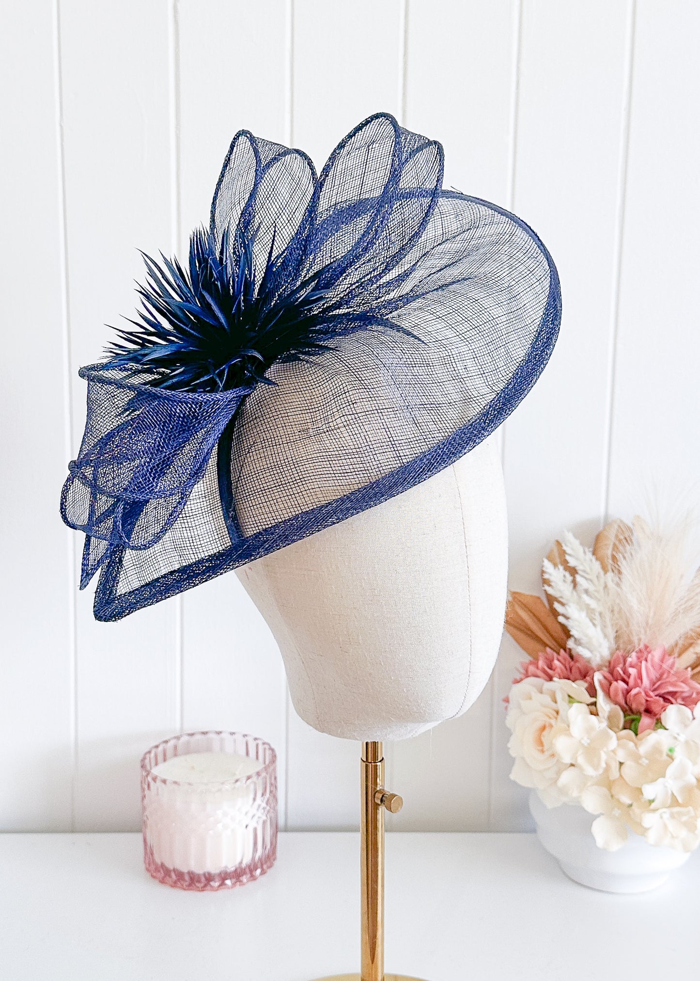 “Quinn” Navy Fascinator