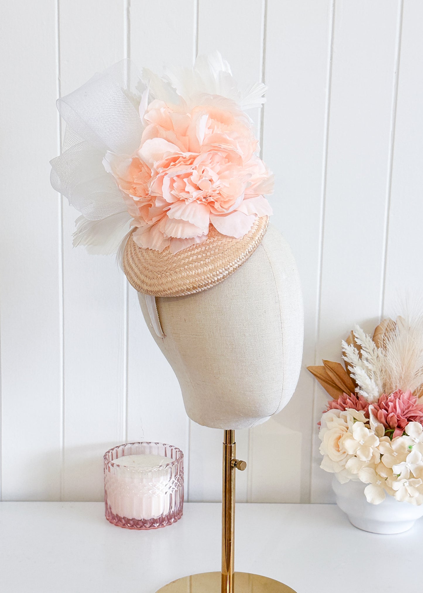 “Donna" Apricot & White Fascinator