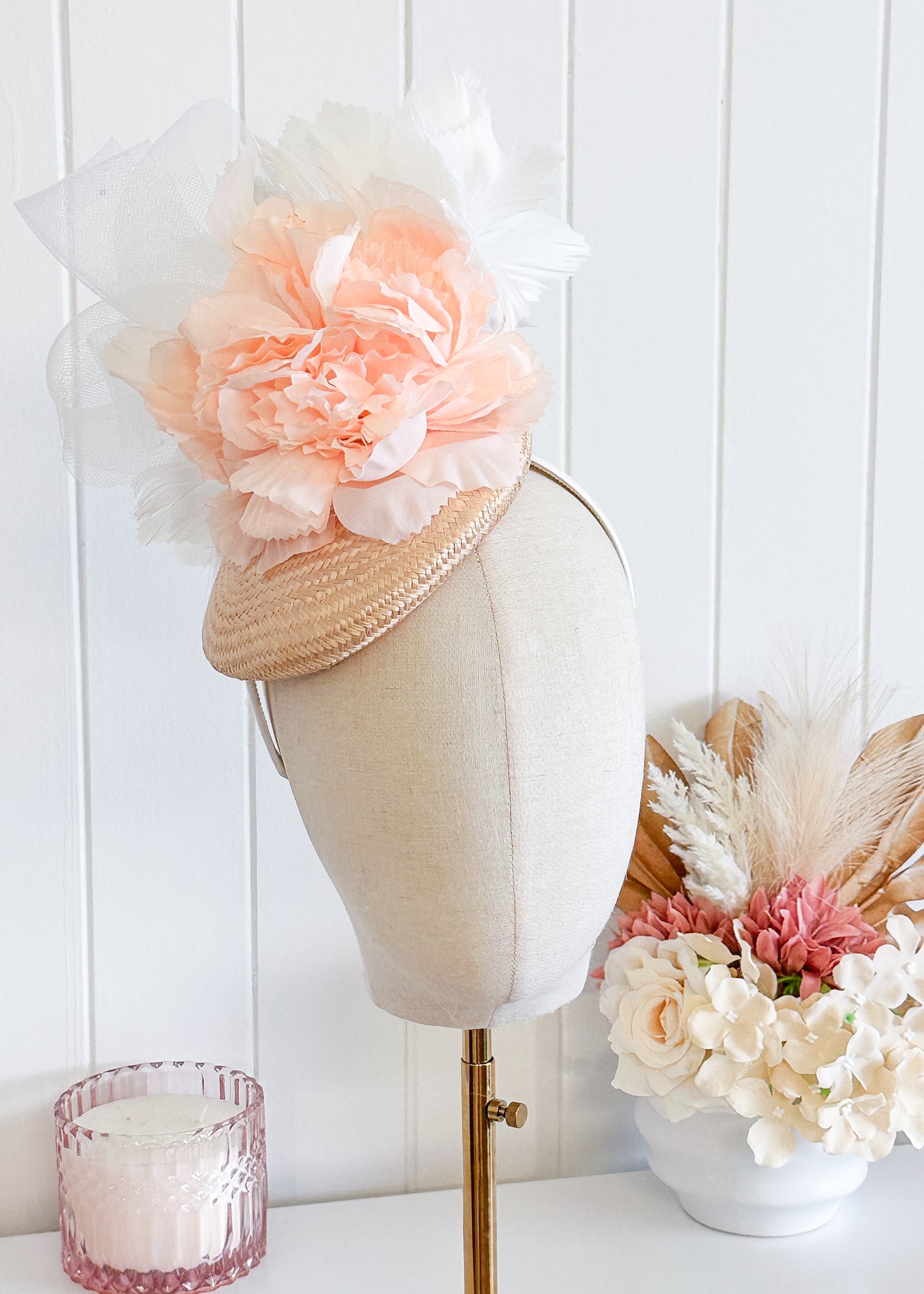 “Donna" Apricot & White Fascinator