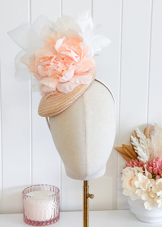 “Donna" Apricot & White Fascinator