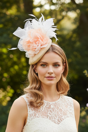 “Donna" Apricot & White Fascinator