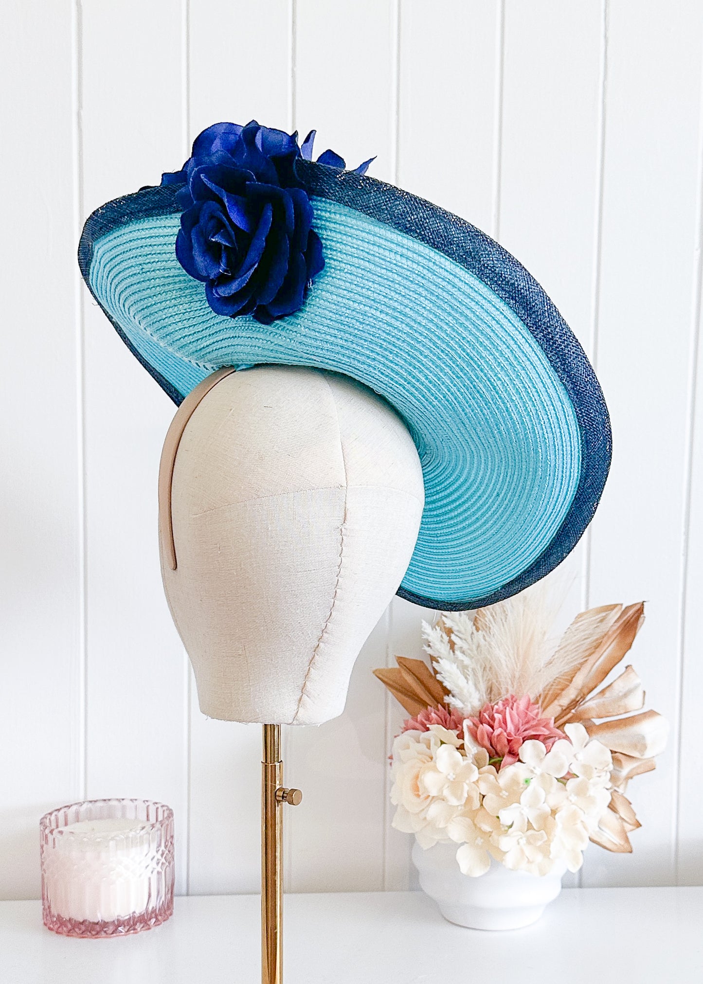 “Brooke” Navy & Turquoise Blue Fascinator